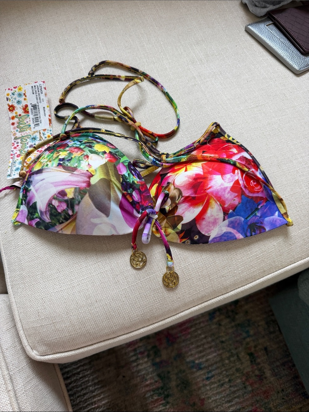NWT Luli Fama Jardin molded bandeau Bikini Top M